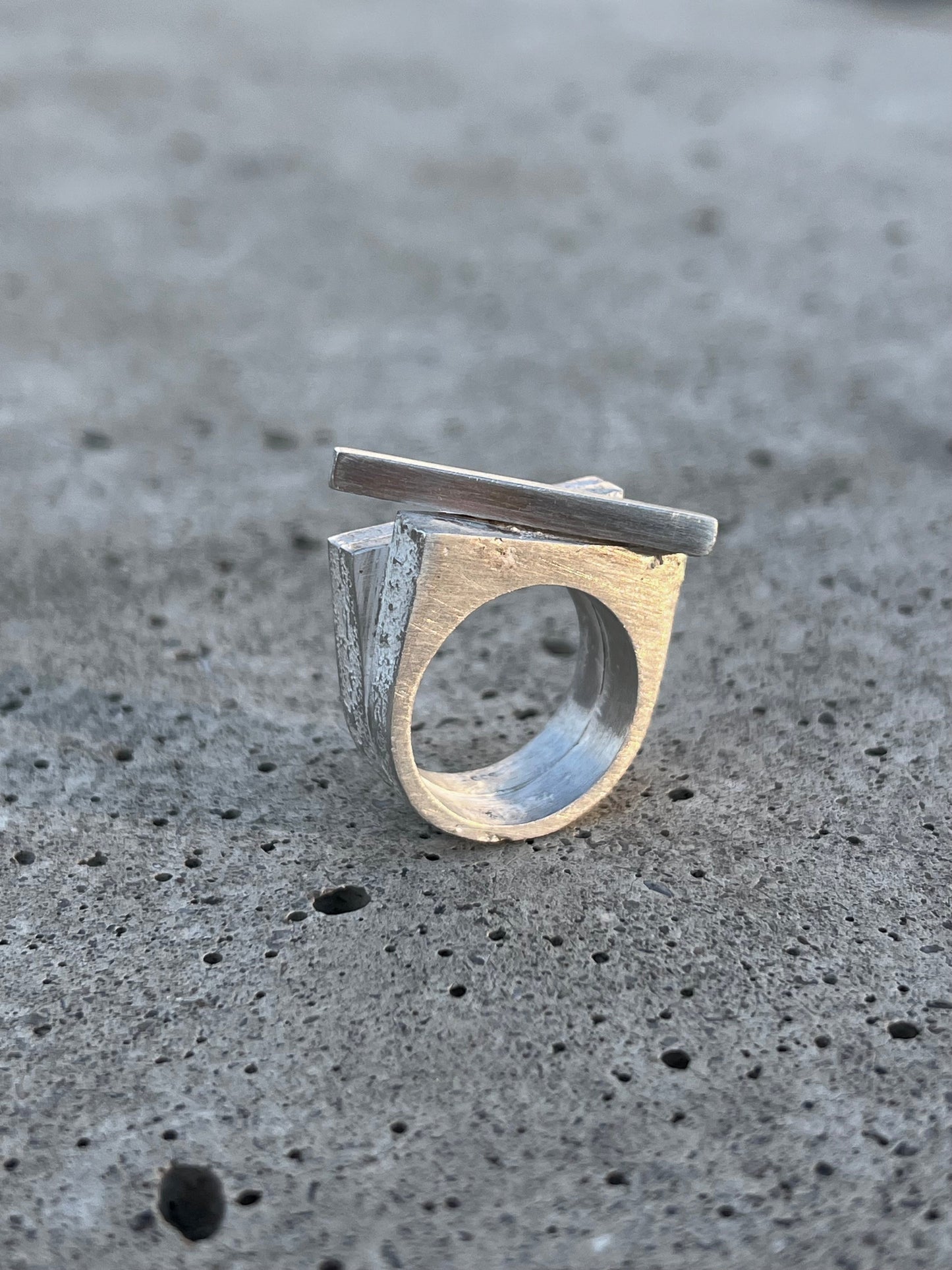 Solid silver ring with raw brutalist texture, one-of-a-kind design