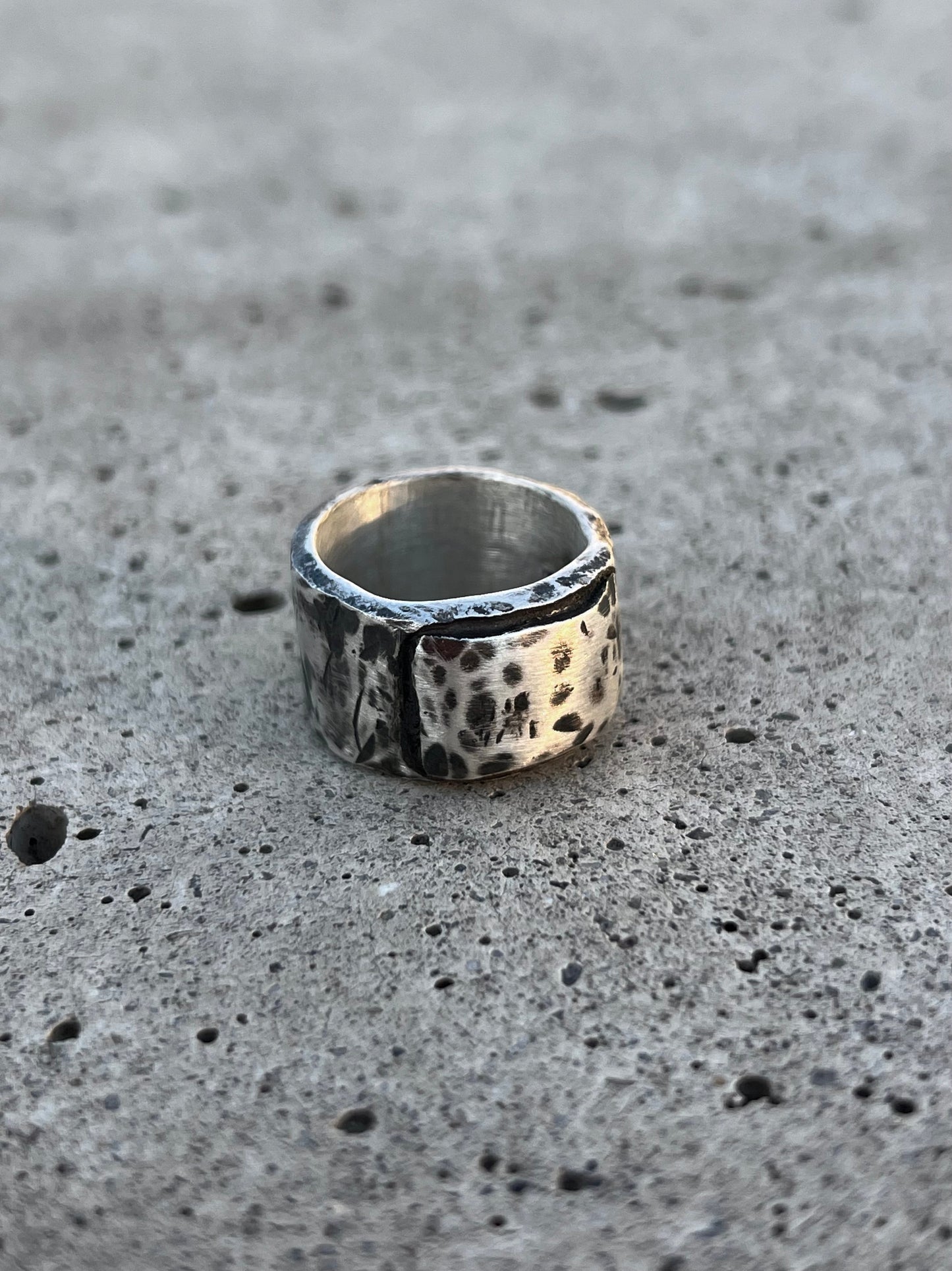 Unqique silver ring with hammered finish, bold and sculptural, handmade by 2819 Jewelry