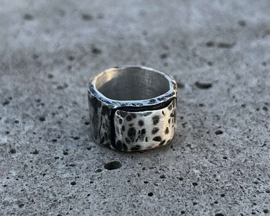 Unqique silver ring with hammered finish, bold and sculptural, handmade by 2819 Jewelry
