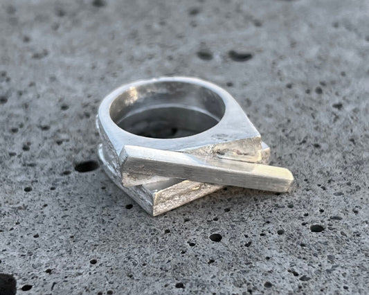 Solid silver ring with raw brutalist texture, one-of-a-kind design