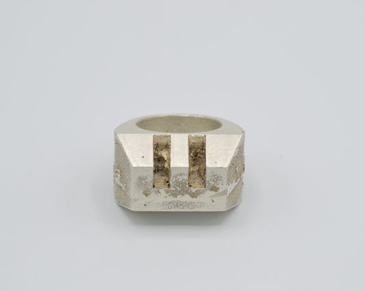 Monumental statement ring handmade from solid sterling silver. avant-garde aesthetics and brutalist design.