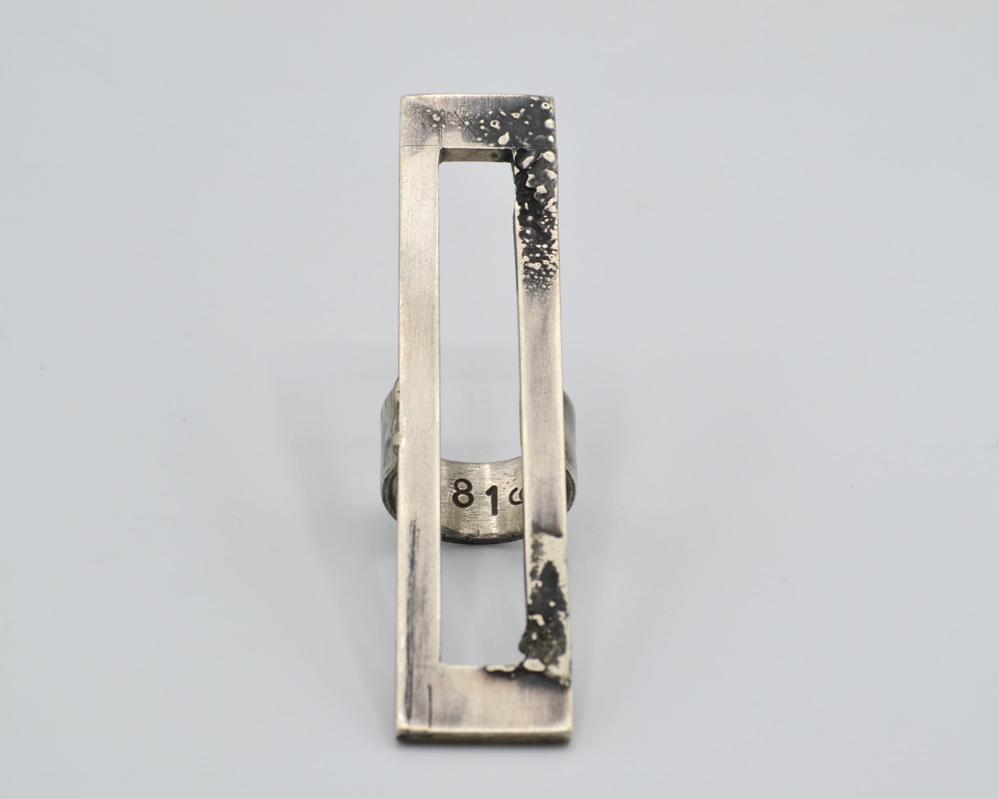 One-of-a-kind statement ring that reaches vertically over the finger, handcrafted from sterling silver